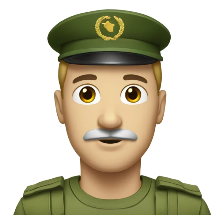 white man with small black mustache wearing green army hat sticker