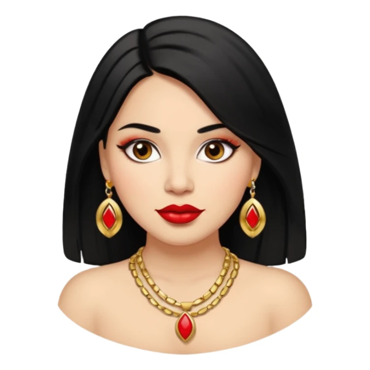 Mexican Light skin big brown eyes glamorous full figured women black medium straight hair red lips necklace  sticker