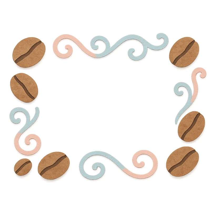 coffee bean trail border with swirls, soft pastel hand-drawn design sticker