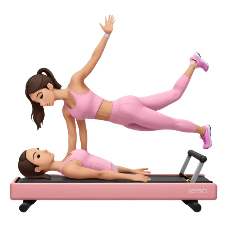white brunette girl in light pink workout clothes doing a plank on a reformer sticker