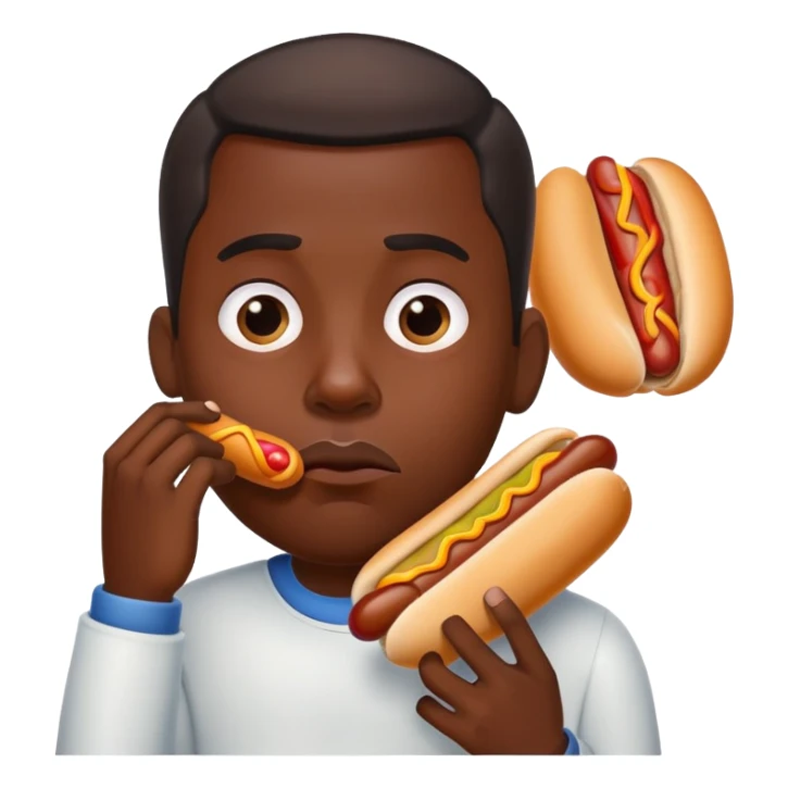 A disappointed black guy eating a hotdog sticker