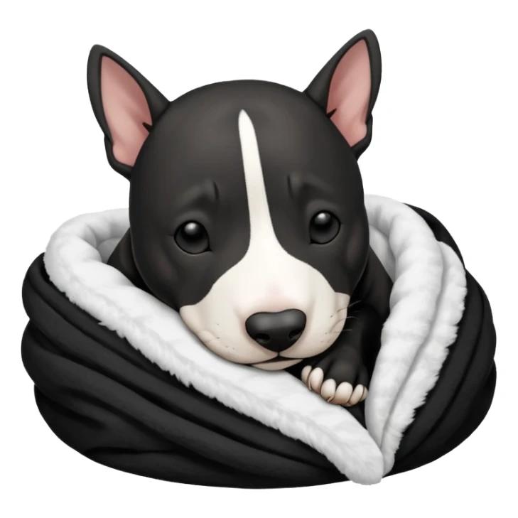 black bull terrier sleeping cozy with blanket  sticker