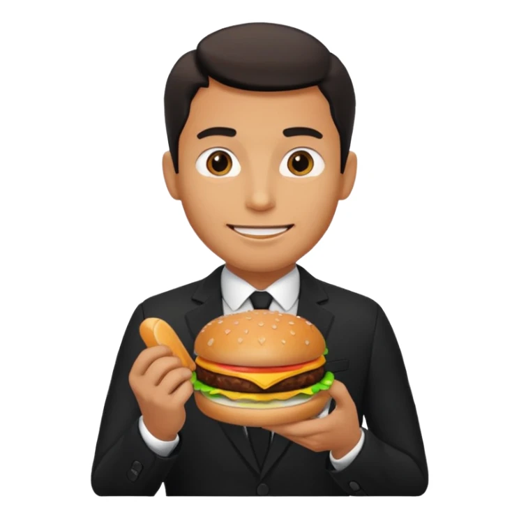 male wearing suit eating hamburger sticker