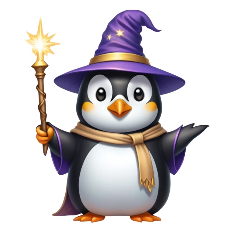 penguin wizard with magical sparks coming out of his wand sticker
