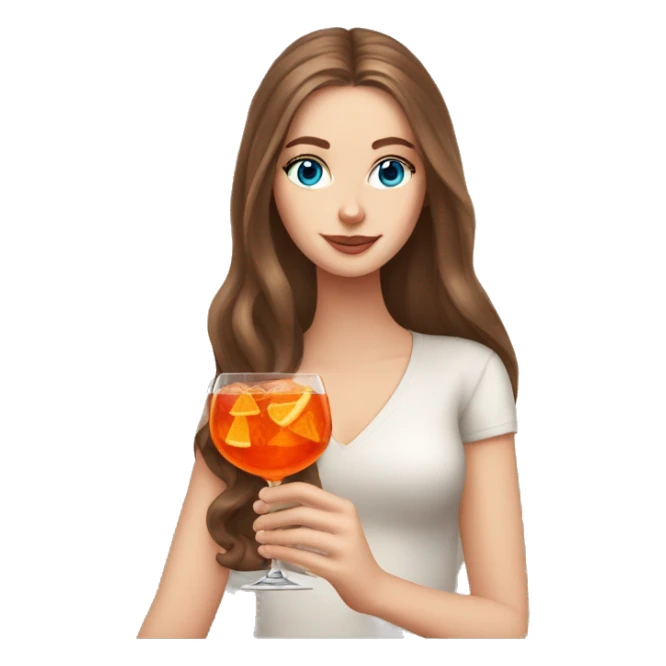 white girl with long brown hair and with blue eyes drinking an Aperol Spritz  sticker