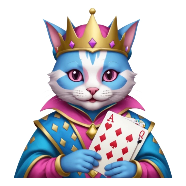 court jester cat medieval, poker cards, pink and blue sticker