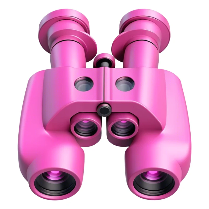 3D robotic binoculars with a pink color, featuring two eyes, viewed from an angled perspective sticker