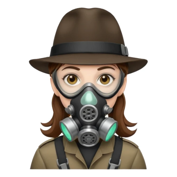 Hacker with a fedora with brown hair wearing a gasmask sticker