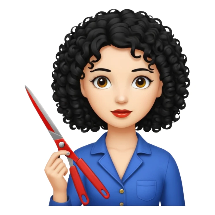 Curly hair woman cutting with scissors sticker