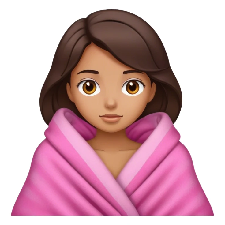 A brunette girl with a pink big cozy blanket sticker