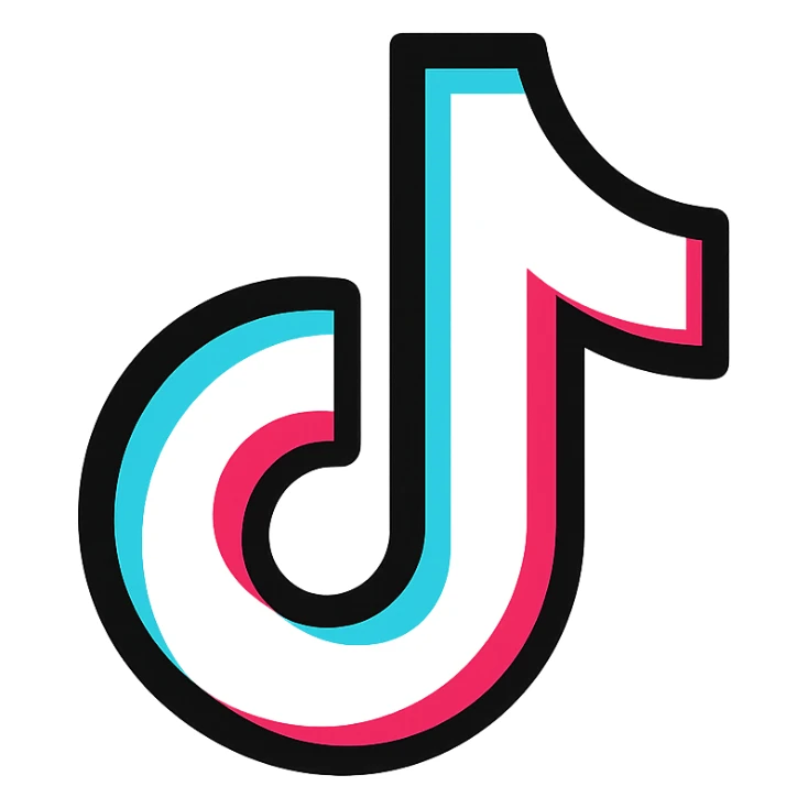 official TikTok logo, flat 2D style, perfectly matching the real logo's shape and proportions, using TikTok's signature colors black, white, cyan, and pink, transparent background, no extra effects, suitable for Discord role icon sticker
