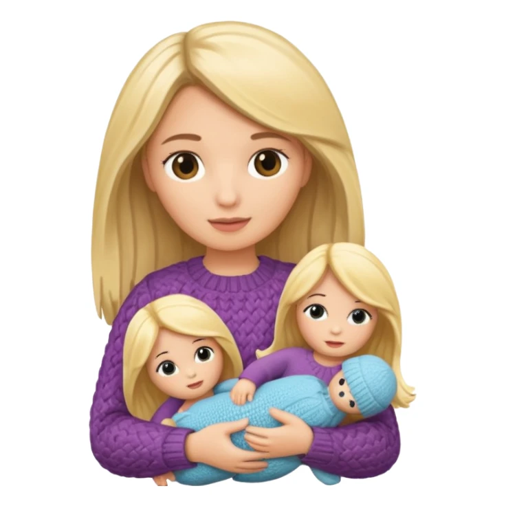 woman holding blonde knitted doll sticker
