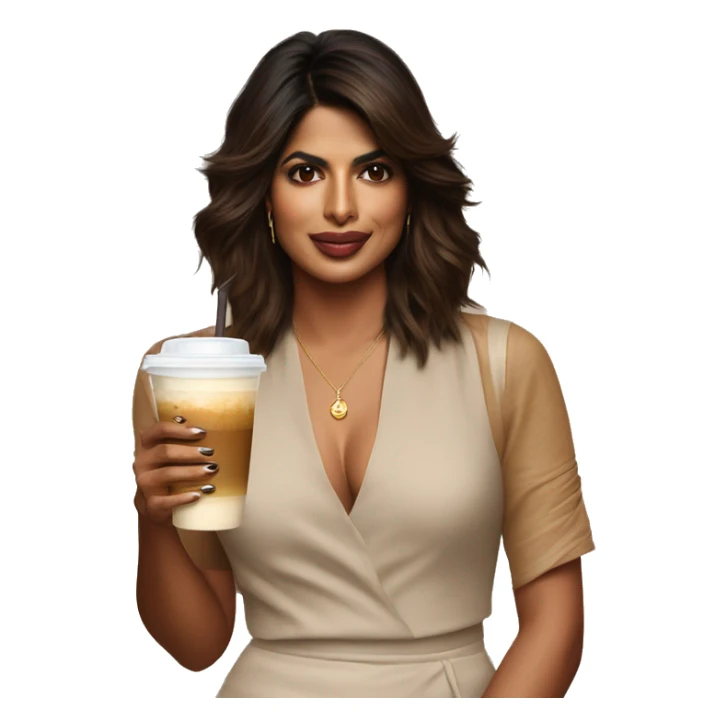 Priyanka Chopra with an iced coffee  sticker