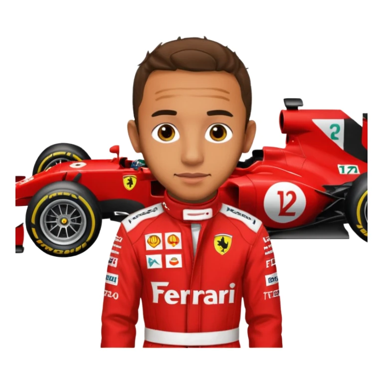lewis hamilton en combinaison rouge ferrari devant sa f1 sticker