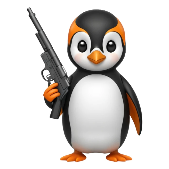 A penguin with a gun in the style of iPhone emoji sticker