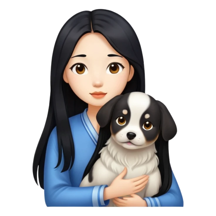 a  Chinese girl with  long hair and a dog sticker
