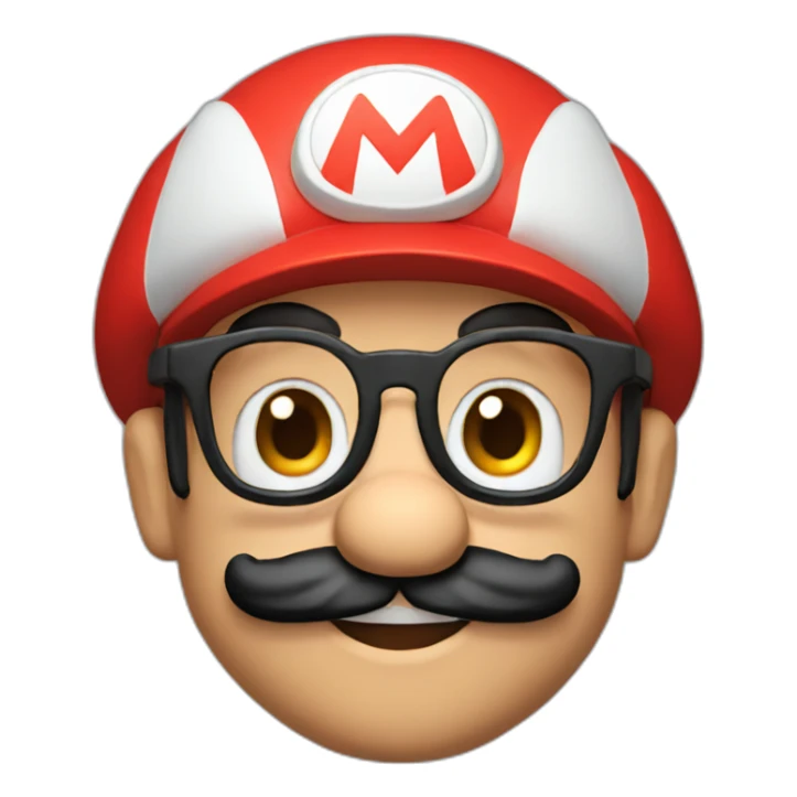 Super Mario in red cap with glasses and black beard sticker