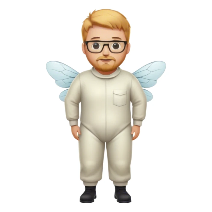 full body medium plus size male bee keeper with  short light strawberry blonde hair and goatee wearing glasses  sticker