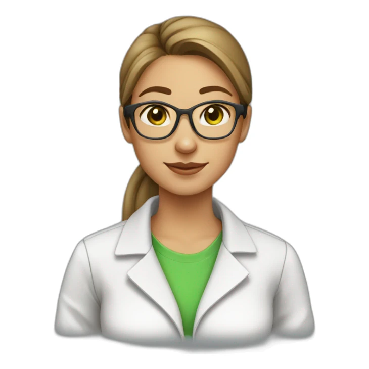 chemist female brown ponytail light skin green eyes with glasses sticker