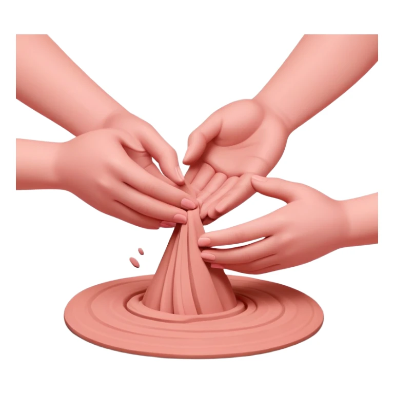 hands wedging a pink clay on a table, pressing and folding the clay sticker