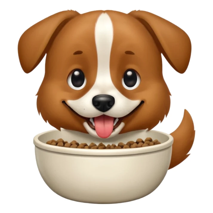 happy dog with a bowl of kibble, mouth open sticker