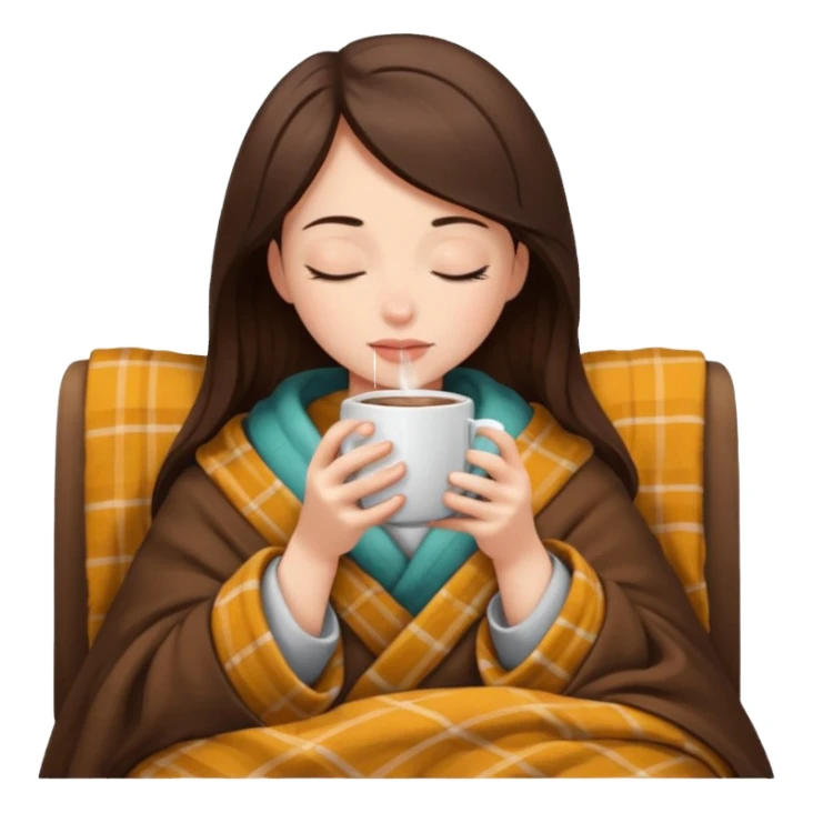 girl brunette inside a blanket sipping coffee eyes closed sticker