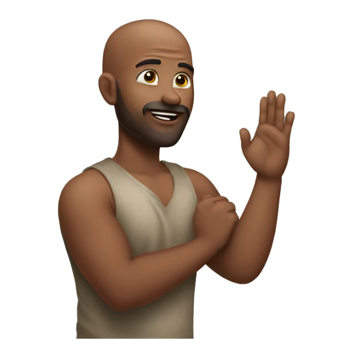 No hairs man Emoji saying namaste with elbows touching sticker
