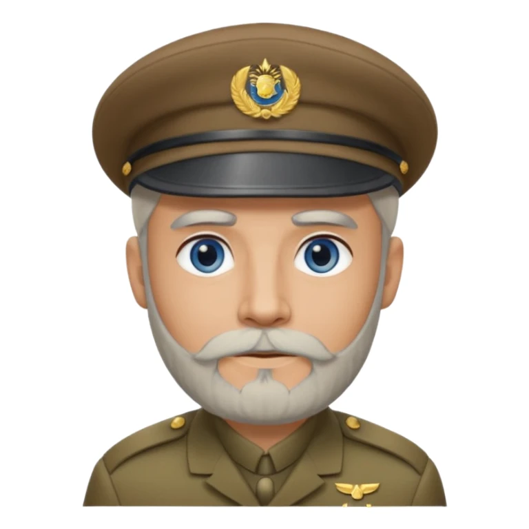 A man in military lhaki colored beret with grey beard sticker