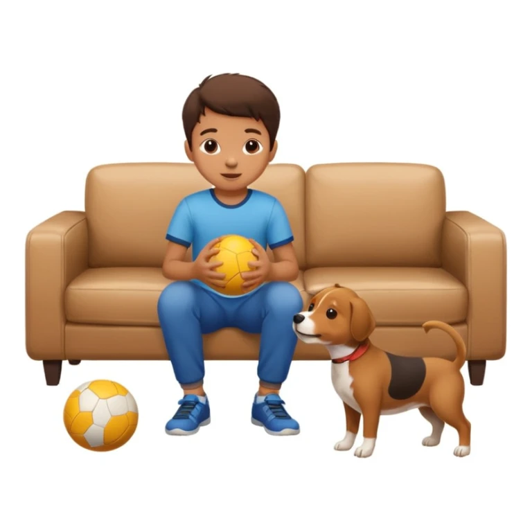 kid and dog playing with ball, living room background sticker