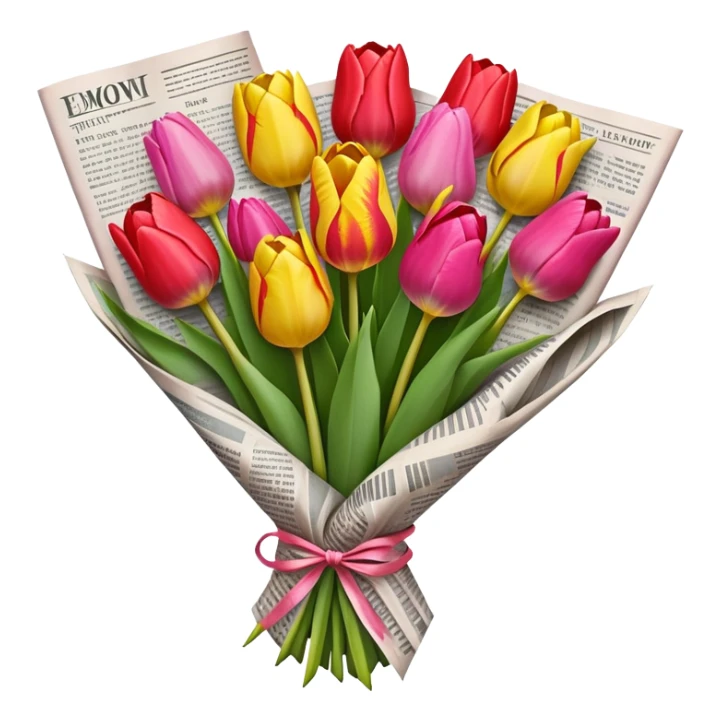Colorful tulip bouquet wrapped in newspaper  sticker