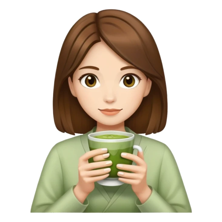 Woman with brown hair holding a cup of matcha sticker