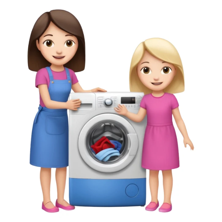 Mother and little daughter opening a washing machine door sticker