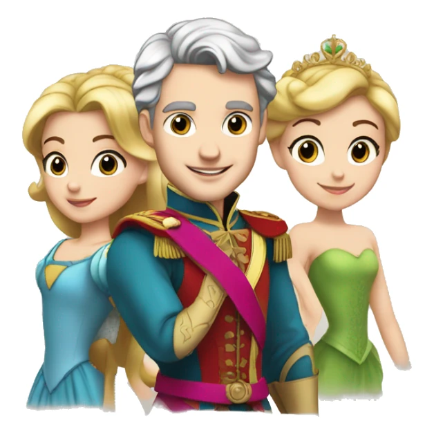 prince mike white little hair with 3 princeses behind him sticker