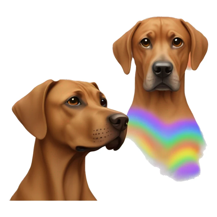 white male with rainbow colored hair alongside a brown rhodesian ridgeback sticker