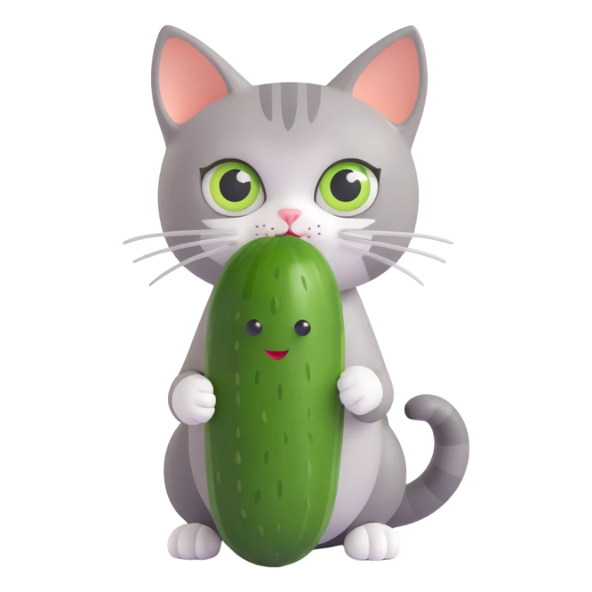a scared cat with a cucumber next to it sticker