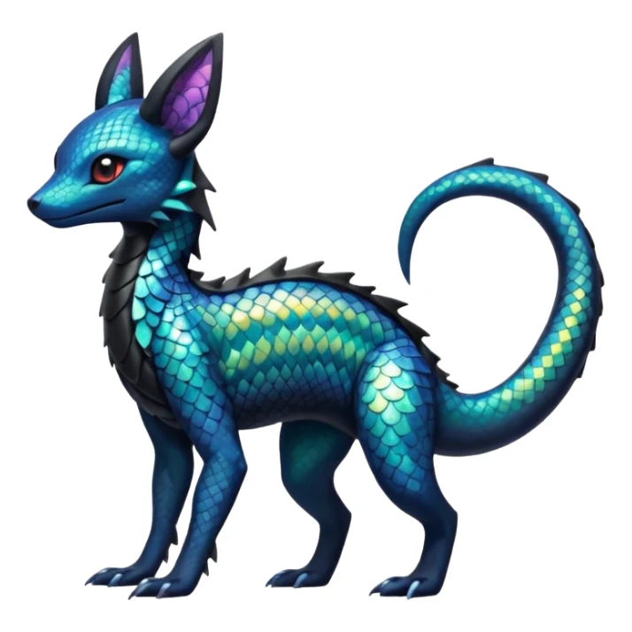 Scaley Exotic Salandit-Aurorus-Umbreon-Fakémon-hybrid-creature (full body)  sticker