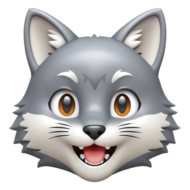 3D-style gray wolf or cat-like character emoji, joyful and excited expression, clean and glossy, inspired by TenSquared logo sticker