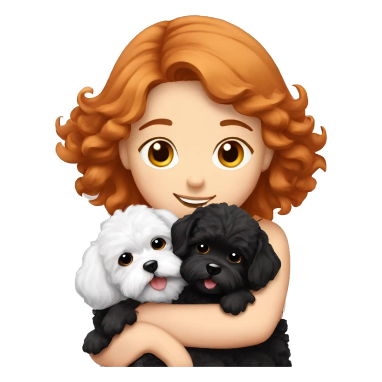 red haired girl hugging her black and white Maltipoo-dogs sticker