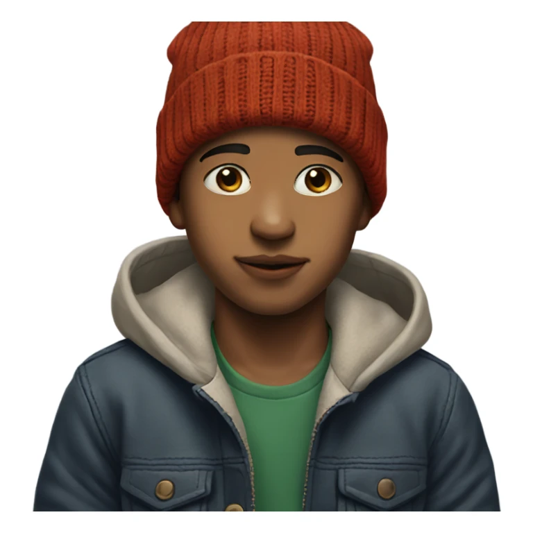 realistic portrait of a boy with a beanie sticker
