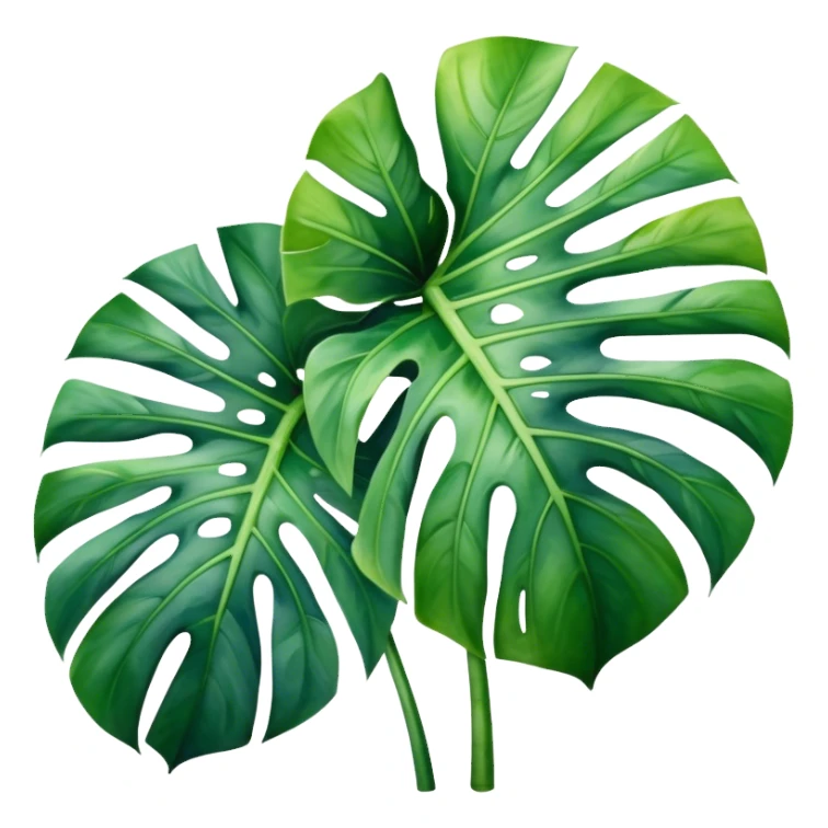 A lush monstera plant with large, split leaves, depicted in watercolor with realistic shading and texture.
 sticker