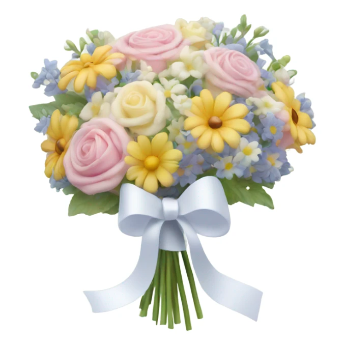 A pastel bouquet of flowers with a thin white ribbon sticker