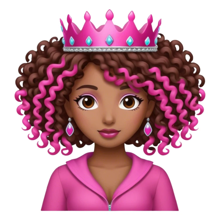 Brown girl diva long curly hair with pink crown sticker