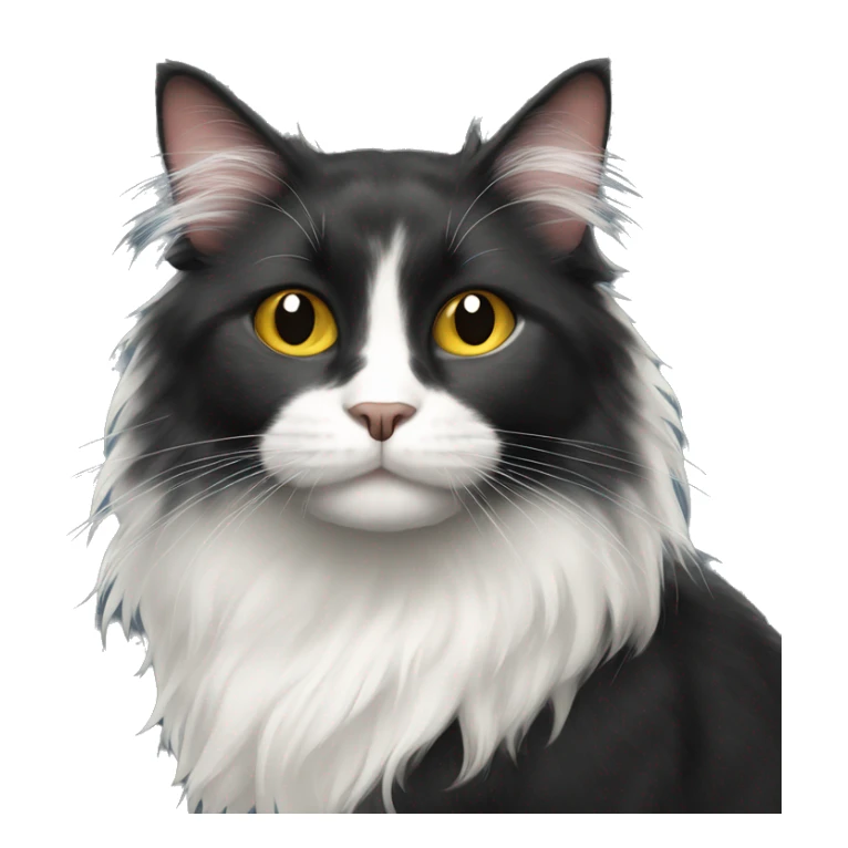 black cat domestic long-haired with white spot sticker