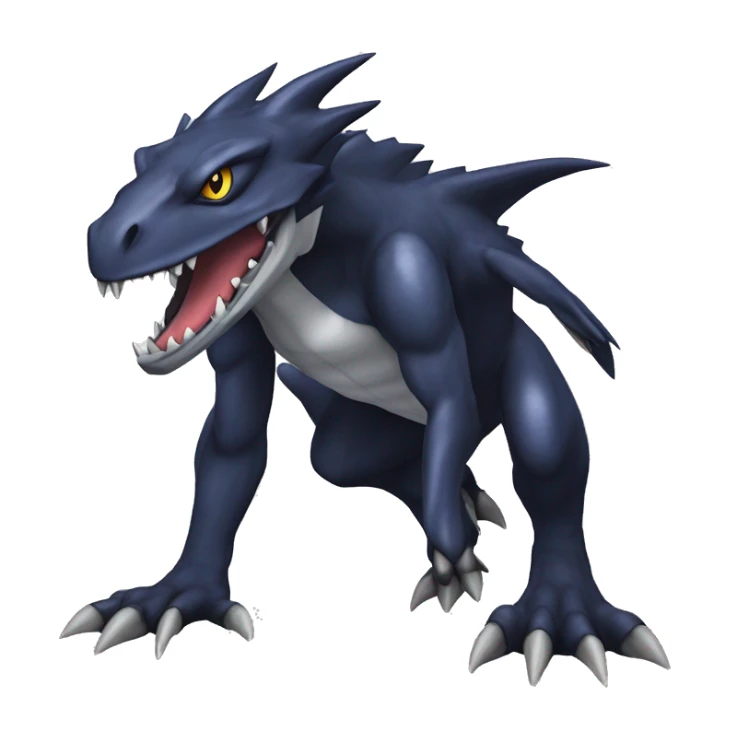 Black, Cool, Edgy, Garchomp-Nargacuga-Sergal Fakémon-Digimon with sharp markings,  full body sticker