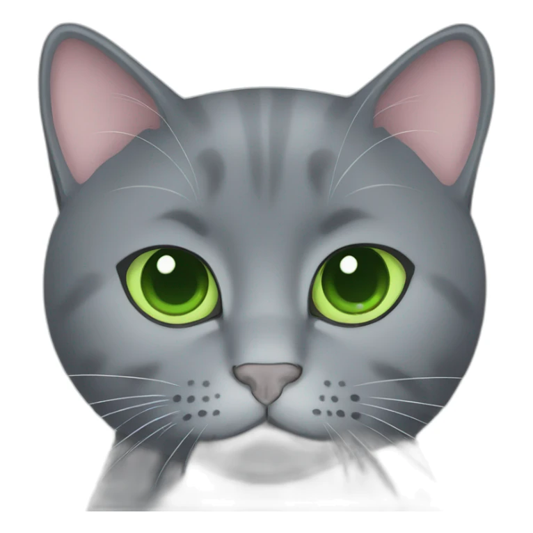 round faces grey russian blue cat with green eyes and fat sticker
