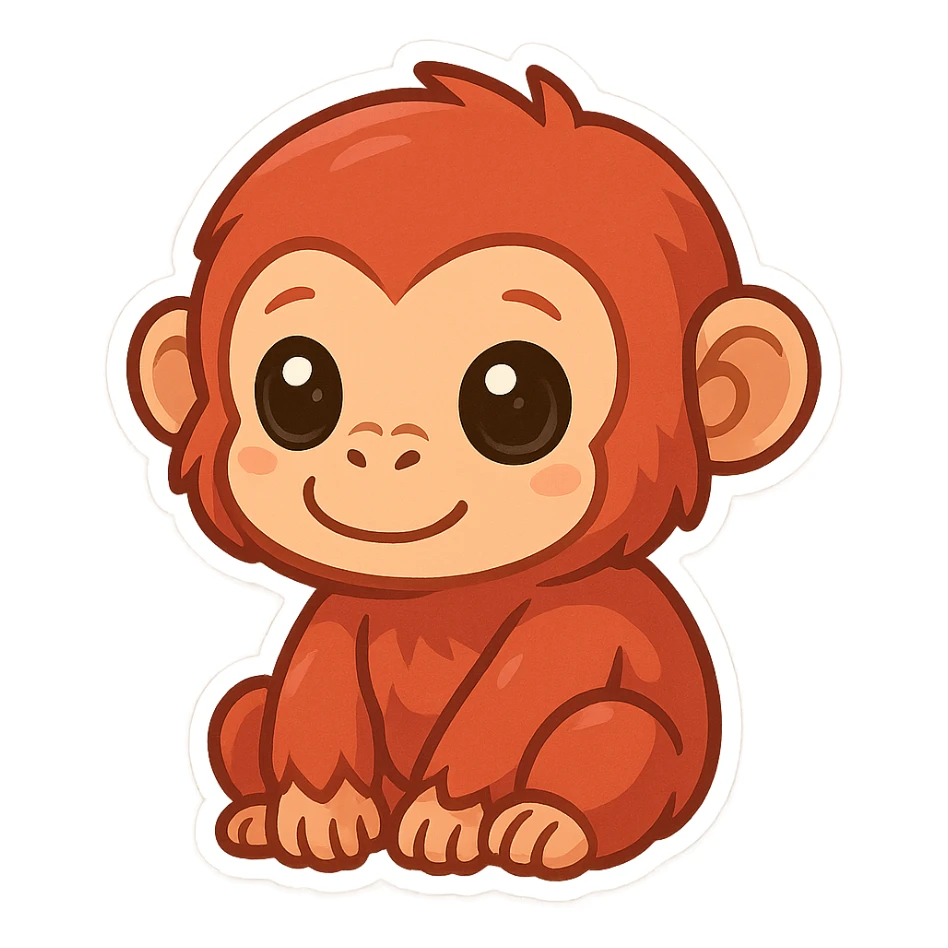 red ape, cute and chibi, big eyes, soft shading sticker