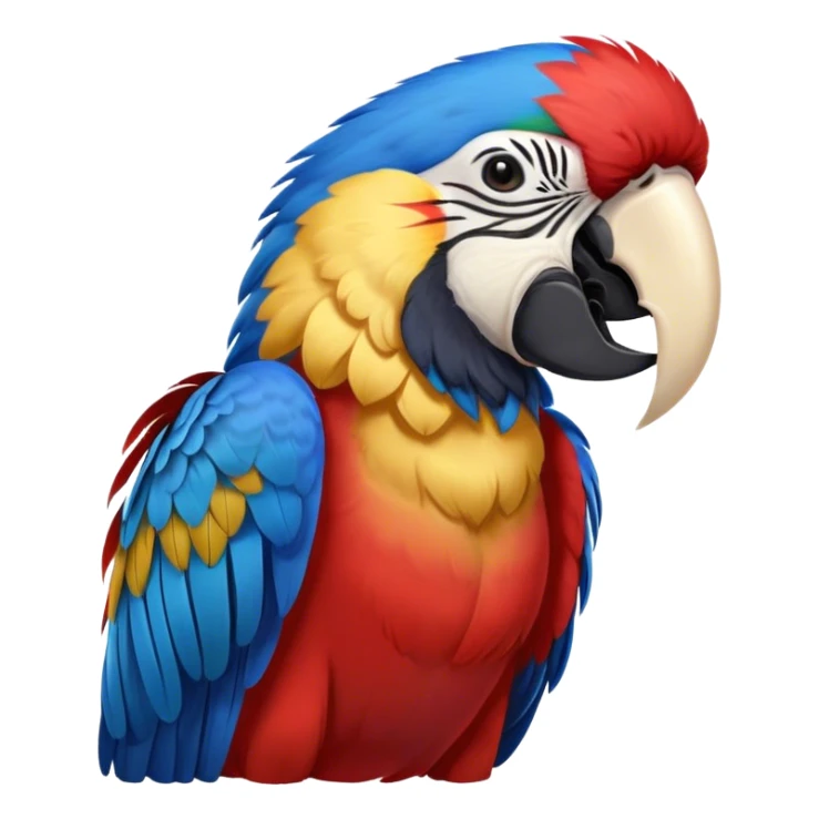 Cinematic Realistic Cute Yawning Macaw Portrait Emoji, Head tilted slightly with a dramatic, wide-open yawn, showcasing a soft, downy arrangement of vivid scarlet and blue feathers with gently drooping features and half-closed, drowsy eyes, rendered with lifelike feather detail and natural lighting, high shine, relaxed yet expressive, styled with a dash of tropical whimsy, soft glowing outline, capturing the essence of a sleepy yet affectionate macaw that appears ready to rest its wings in a quiet, enchanted moment! sticker