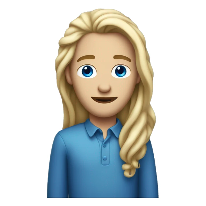 white skin dark Blond man with long face, hair sticking up blue eyes sticker