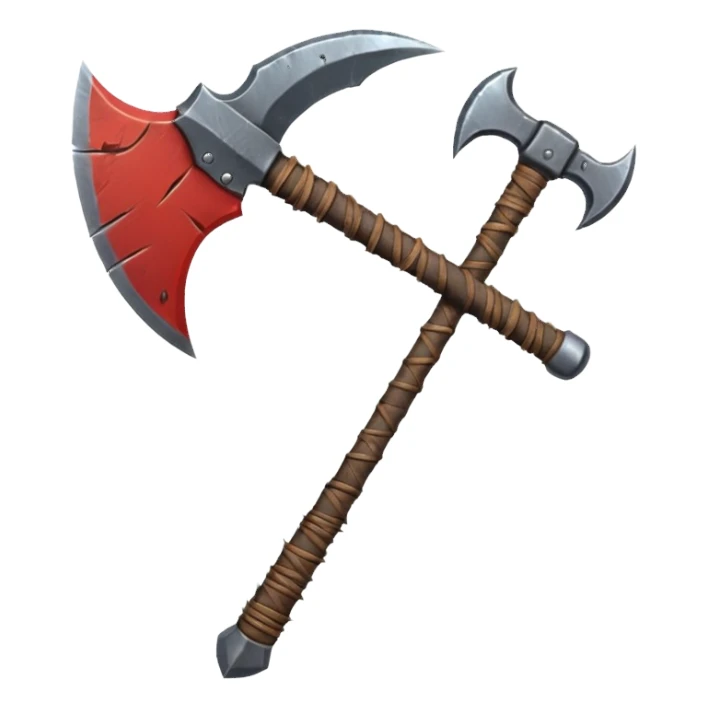 savage barbarian axe object icon, spiked double blade, battle-worn metal, scratches, heavy fantasy weapon, 3D cartoon, mobile game icon style, centered, clean background, no text, no watermark sticker