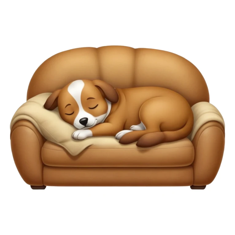 Potato-shaped dog sleeping on a couch in a room — true couch potato dog sticker